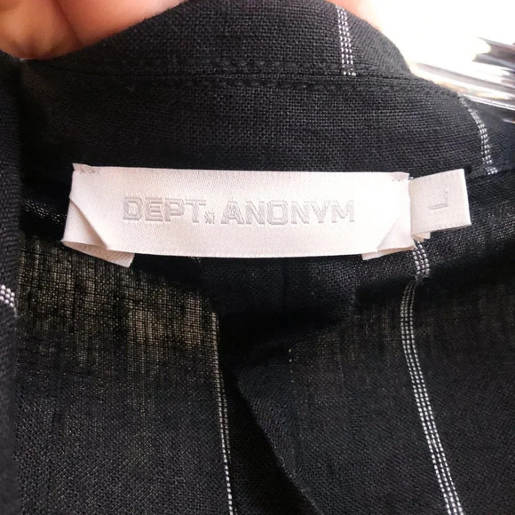 DEPT. ANONYM 100% Linen Black Striped Collared V Neck Classic Lightweight Blazer - Picture 8 of 11